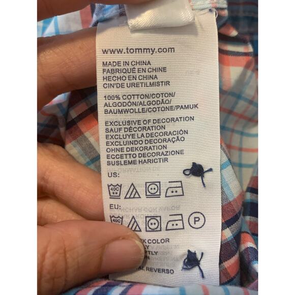 Tommy Hilfiger men blue orange plaid short sleeves button shirt size XS - Picture 4 of 7